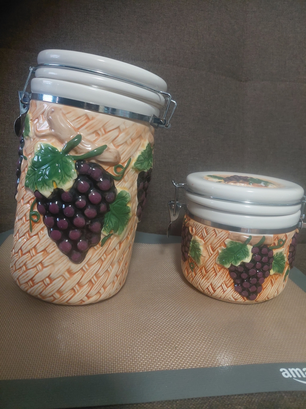 Dolce Vita Purple Grape Ceramic Canister Set with White Lids